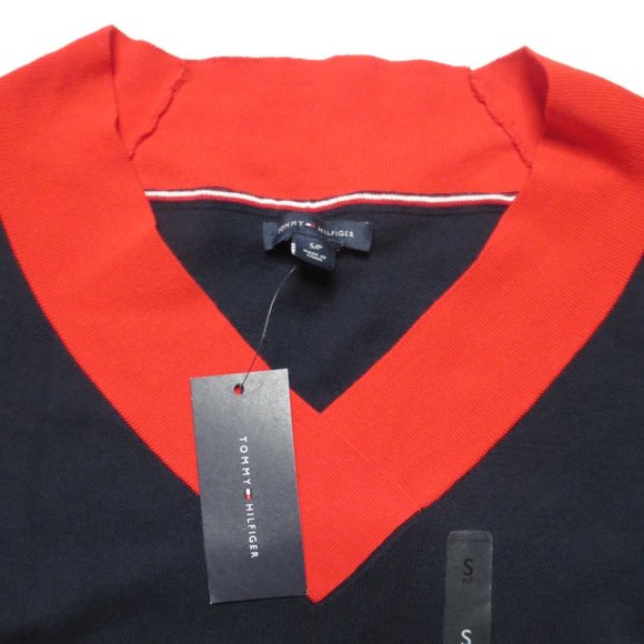 NWT TOMMY HILFIGER womens RED white BLUE sweater NAVY v-neck SIZE S/P - Picture 3 of 8